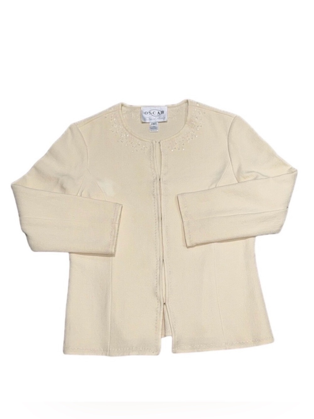 OSCAR BY OSCAR DE LA RENTA Wool Cardigan Rhinestone Beaded Cardigan | Women's 6